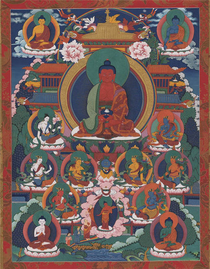 Amitabha Image - Tibetan thangka painting, front view