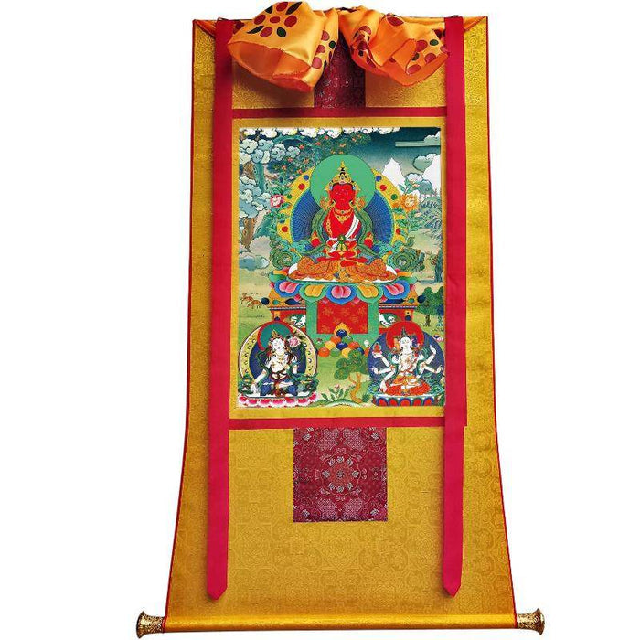 Amitayus - Three Buddhas of Longevity - Tibetan thangka painting, view 6