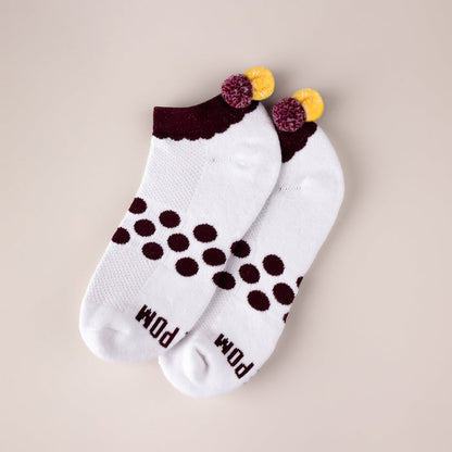 Ankle Socks with Maroon and Gold Double Poms