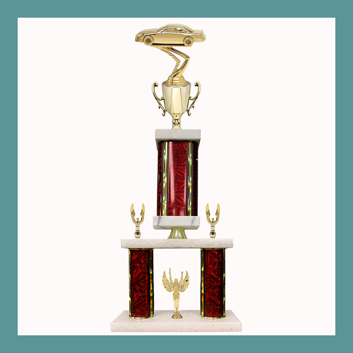 Auto Marble Mini Two Poster Pedestal Trophy With Cup