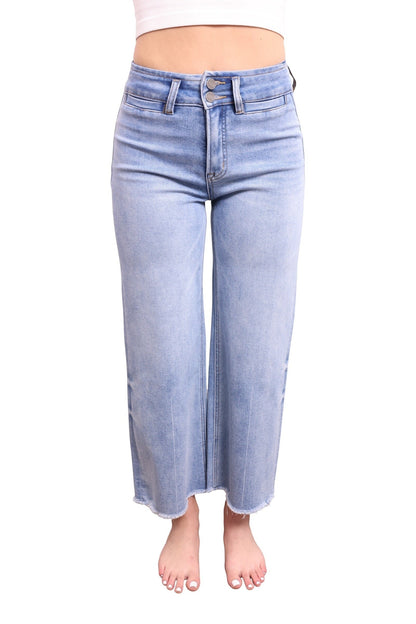 The Annie High-Rise Tummy Control Cropped Raw Hem Wide Leg Jeans