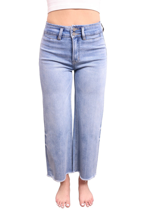The Annie High-Rise Tummy Control Cropped Raw Hem Wide Leg Jeans