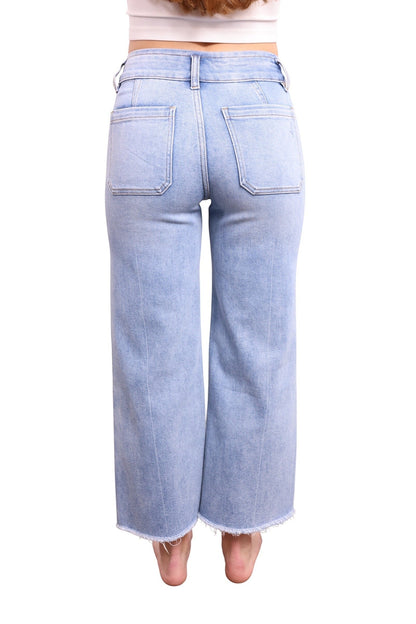 The Annie High-Rise Tummy Control Cropped Raw Hem Wide Leg Jeans