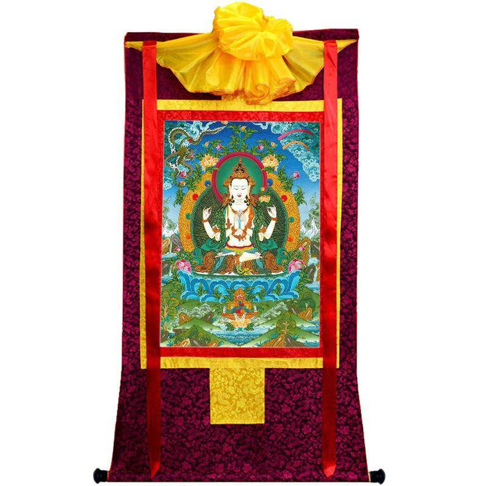 Chenrezig - Tibetan thangka painting, view 5