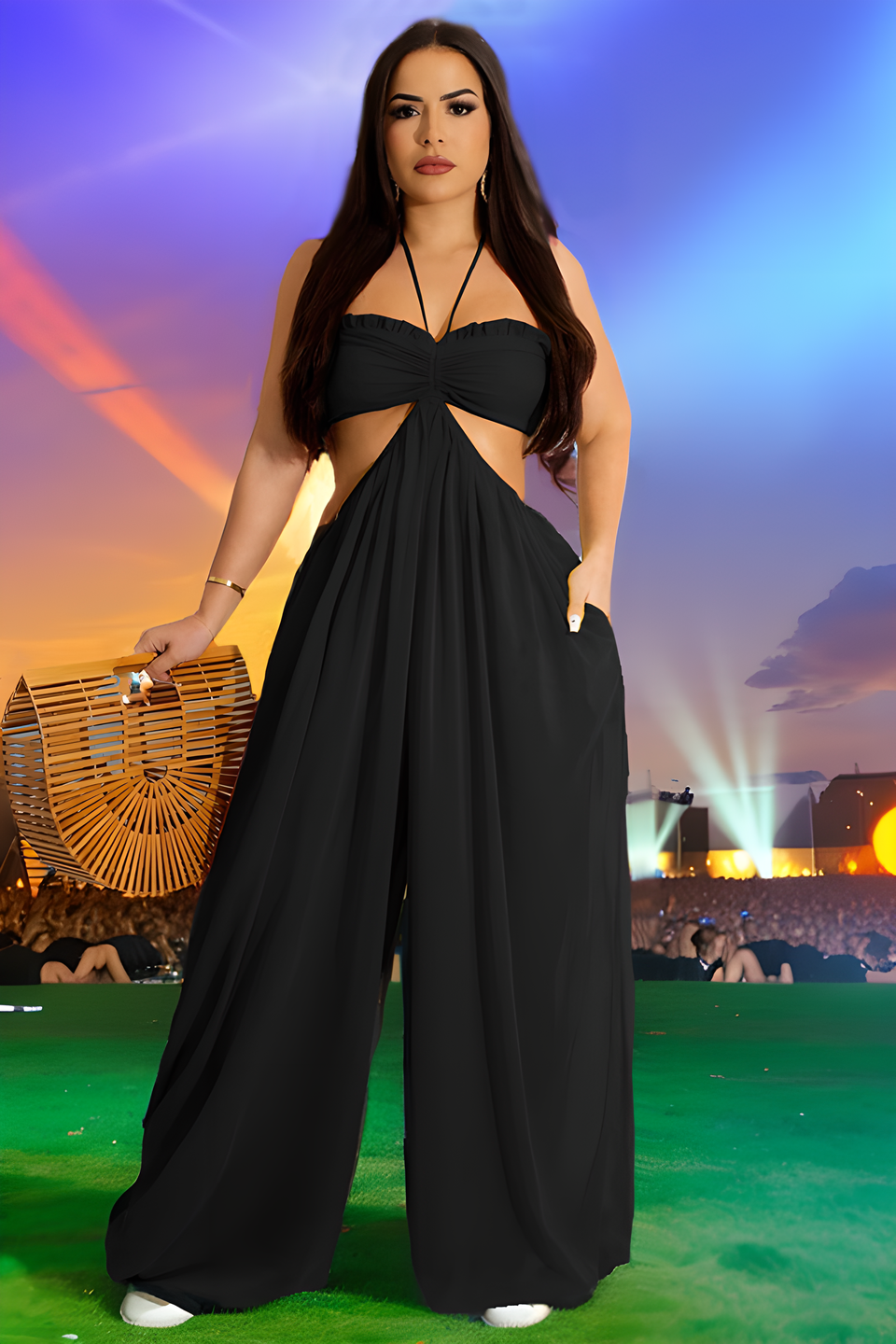 Coachella Dress Sexy Chiffon Chest Wrapped Barefoot Jumpsuit