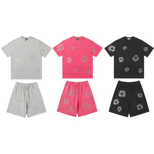 Denim Tears T shirt & Shorts 2 Piece Set Rhinestones