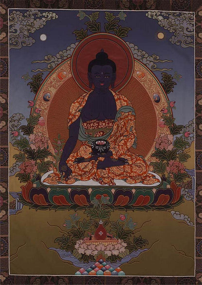 Bhaisajyaguru - Medicine Buddha - Tibetan thangka painting, front view