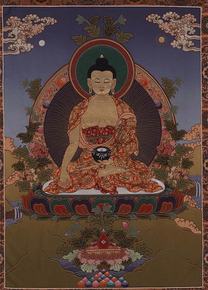 Bhaisajyaguru - Medicine Buddha - Tibetan thangka painting, front view