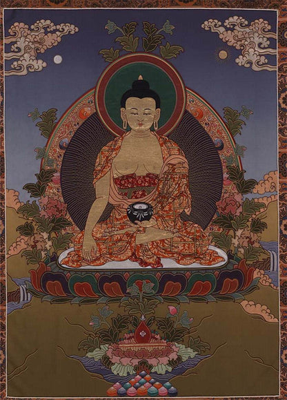 Bhaisajyaguru - Medicine Buddha - Tibetan thangka painting, front view