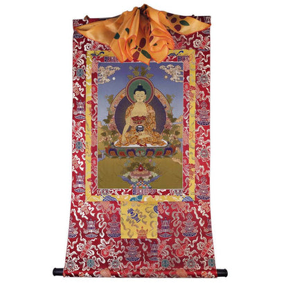 Bhaisajyaguru - Medicine Buddha - Tibetan thangka painting, detailed view