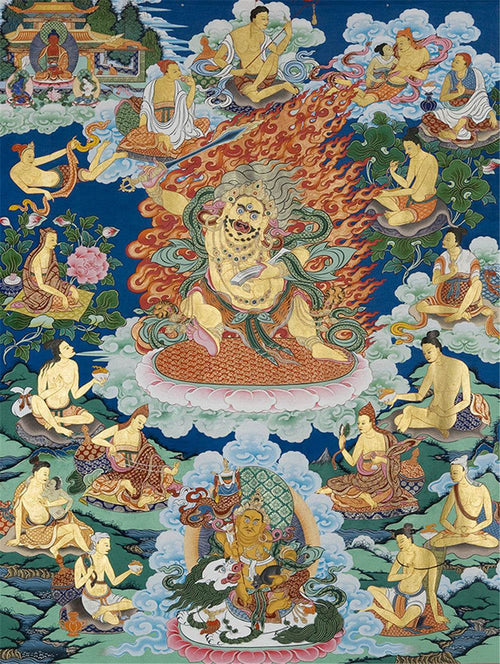 Black Manjusri - Tibetan thangka painting, front view