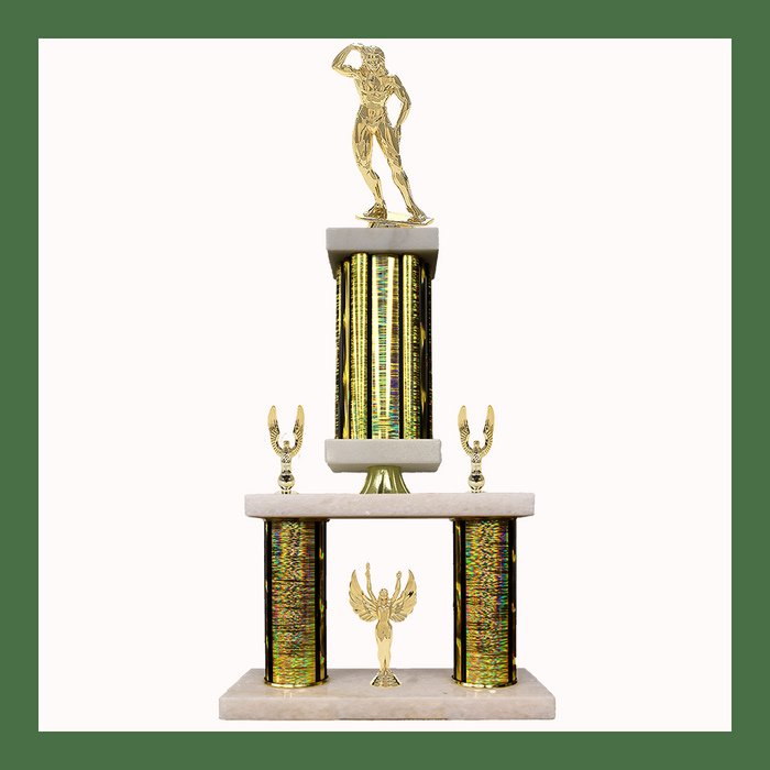 Bodybuilding Marble Mini Two Poster Pedestal Trophy