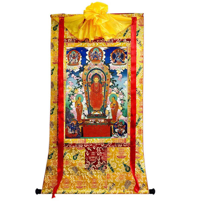 Buddha of Sandalwood Merit - Tibetan thangka painting, close-up detail