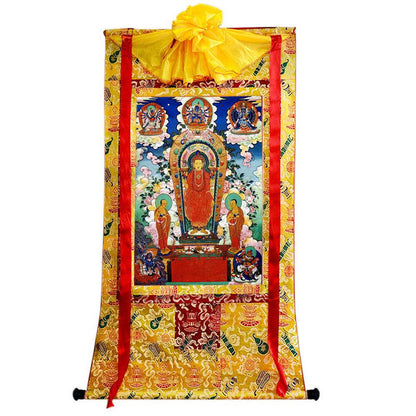 Buddha of Sandalwood Merit - Tibetan thangka painting, close-up detail