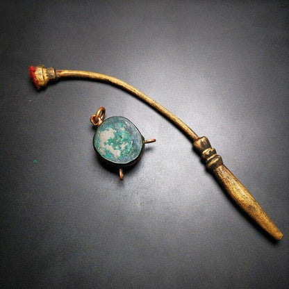 Buddhist Yak Bone Carved Damaru Drum,Mini Chod Drum - Tibetan Buddhist art, front view