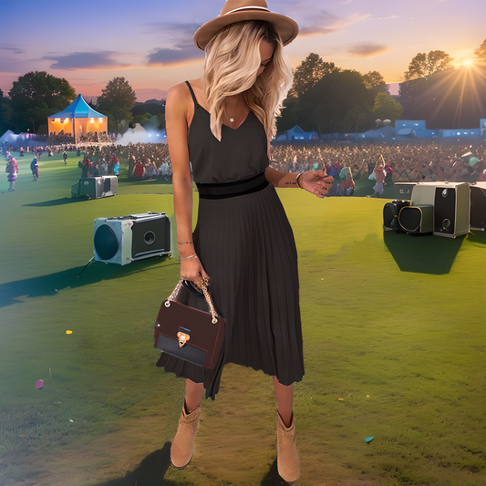 Coachella Dress Spring Summer Suspender Pleated Casual Dress Sexy