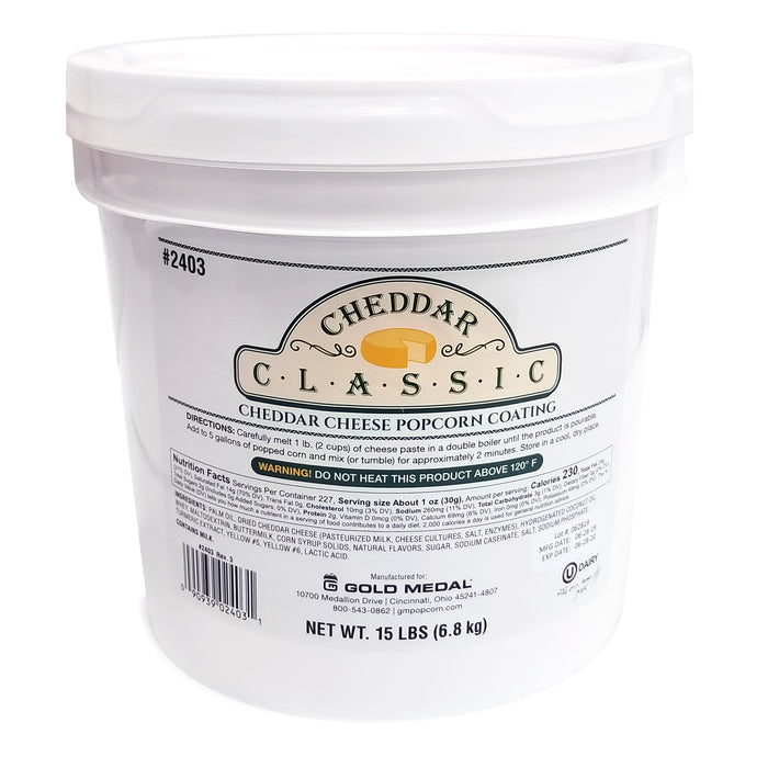 close-up view of white tub of cheddar classic cheese paste