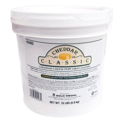 close-up view of white tub of cheddar classic cheese paste