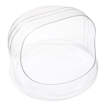 angled view of curved clear enclosed plastic bubble for cotton candy machines