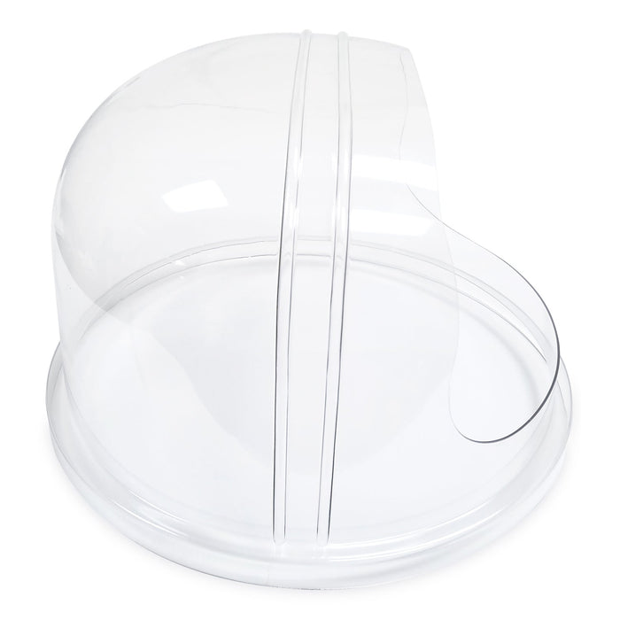 side view of curved clear enclosed plastic bubble for cotton candy machines