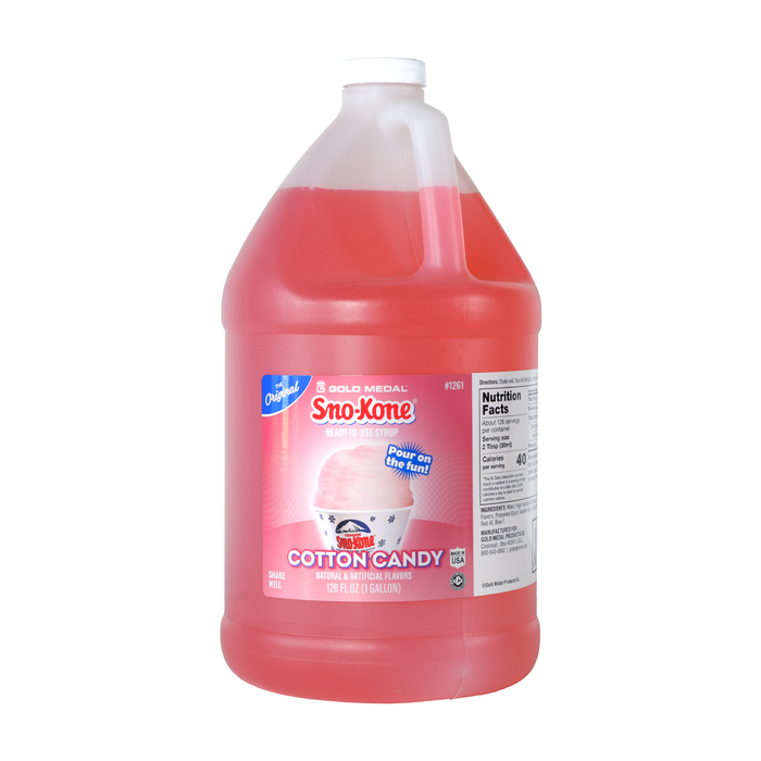 One gallon sized jug of Cotton Candy Sno-Kone syrup