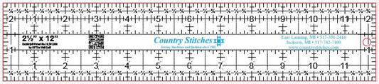 Country Stitches 2-1/2" x 12" EeziGrip Clear Acrylic Ruler