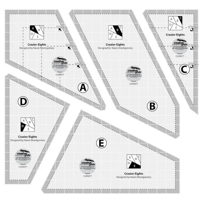 Creative Grids Non-Slip Crazier Eight 8" 5 pc Ruler Set with FREE Pattern