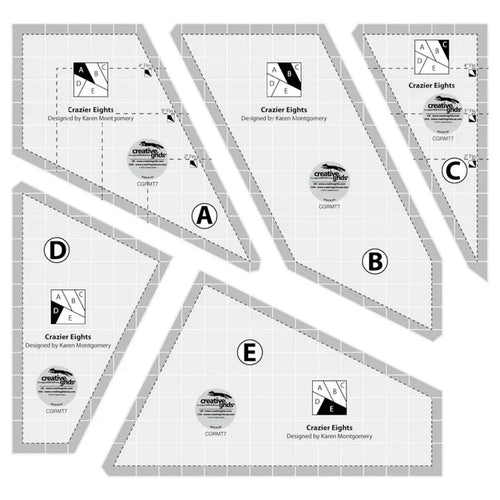 Creative Grids Non-Slip Crazier Eight 8" 5 pc Ruler Set with FREE Pattern
