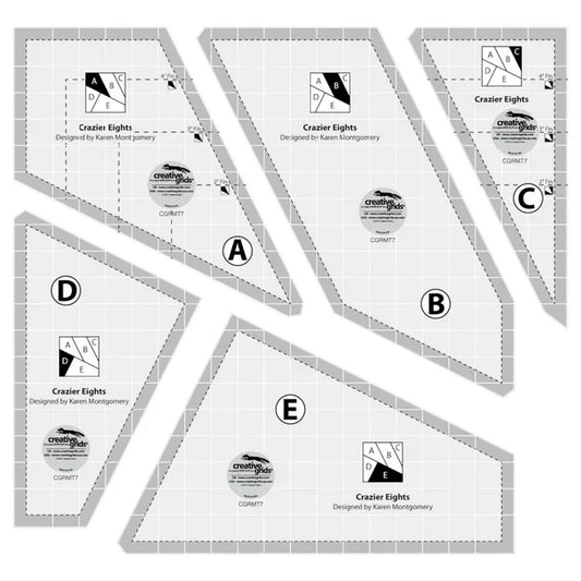 Creative Grids Non-Slip Crazier Eight 8" 5 pc Ruler Set with FREE Pattern