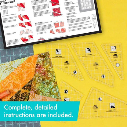 Creative Grids Non-Slip Crazier Eight 8" 5 pc Ruler Set with FREE Pattern