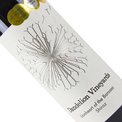 Wine bottle with 'Dandelion Vineyards' Lionheart of the brossa shiraz close up