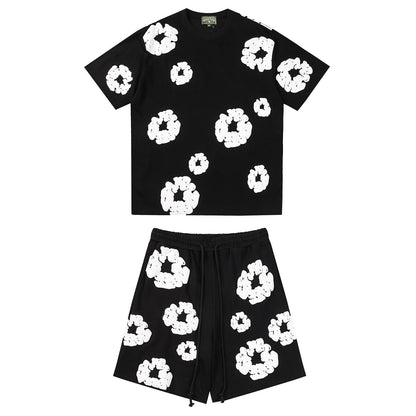 Denim Tears Outfit:T Shirt/Shorts (Separate Purchase Options) Puff Print Short Sleeve T-shirt Loose Couple Shorts Suit