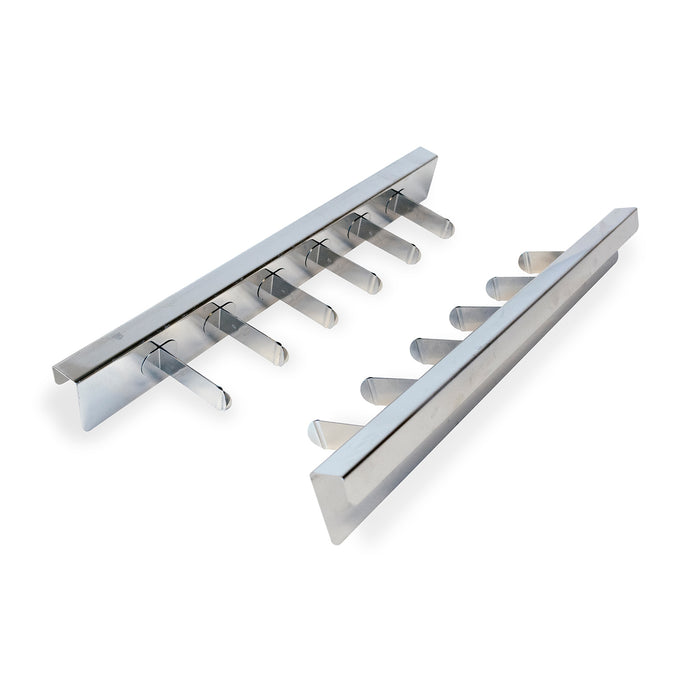 Two steel bars that sit on a fryers edge with skewer clips.