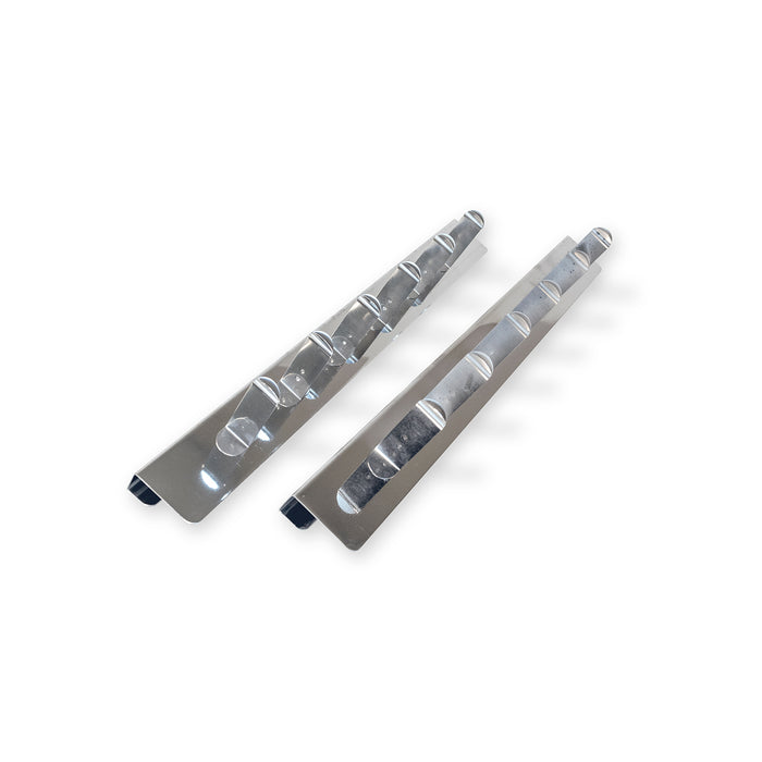 Two steel bars that sit on fryer tank edge with skewer clips, skewer clips pointing upward.