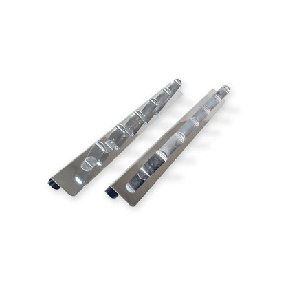 Two steel bars that sit on fryer tank edge with skewer clips, skewer clips pointing upward.