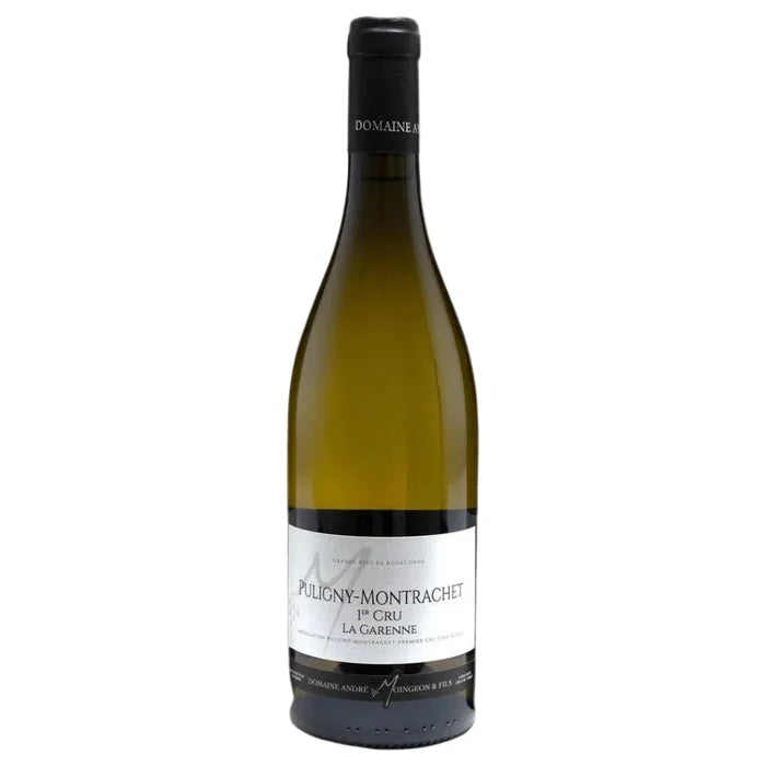 Bottle of Puligny-Montrachet wine on a white background