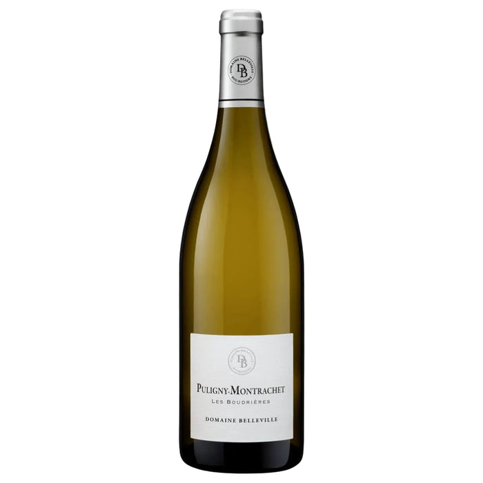 Bottle of Puligny-Montrachet wine with a pre-order label for Burgundy 2024 on a white background