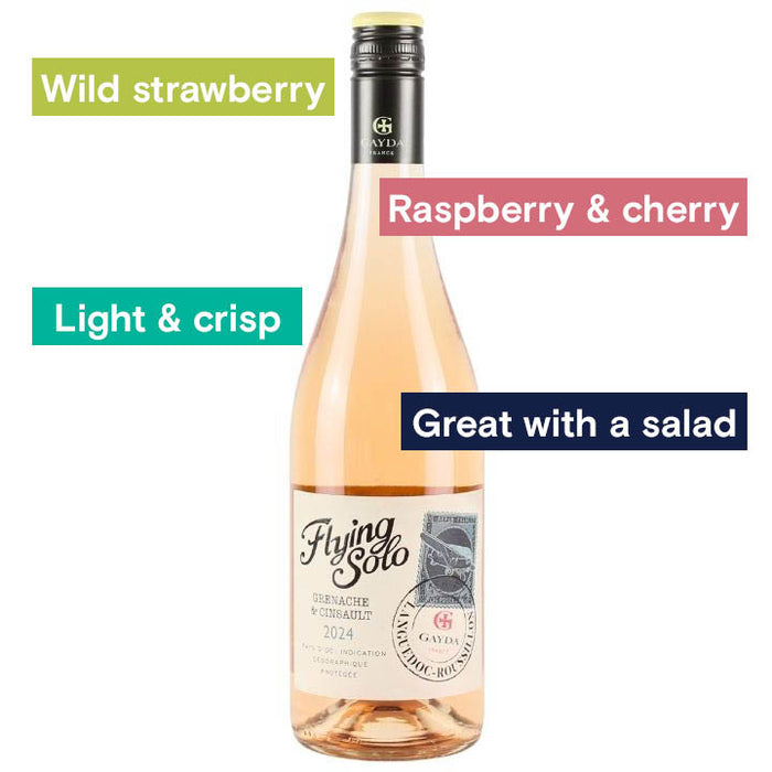 Domaine Gayda Flying Solo Languedoc Roussilon Rose bottle and tasting notes
