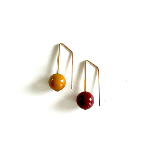 Everyday Earrings - Shiny Mookaite Maroon and Gold - Market Exclusive