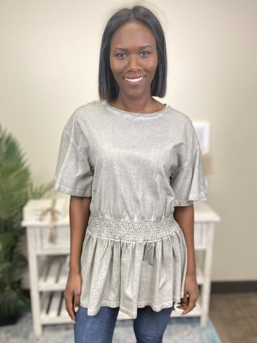 Kindness Wins Women's Smocked Waist Short Bell Sleeve Top