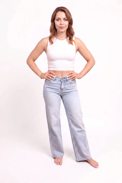 The June Mid-Rise Tummy Control Retro Wide Leg Jeans