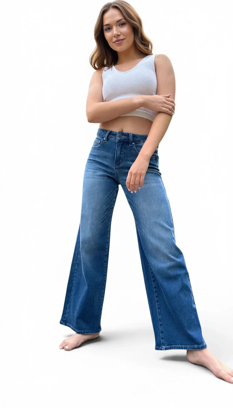 The Isabella Mid-Rise Tummy Control Vintage Wash Straight Leg Jeans