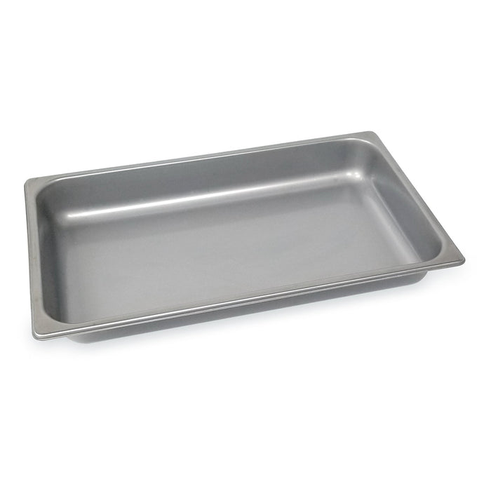 Rectangle silver food warming pan.