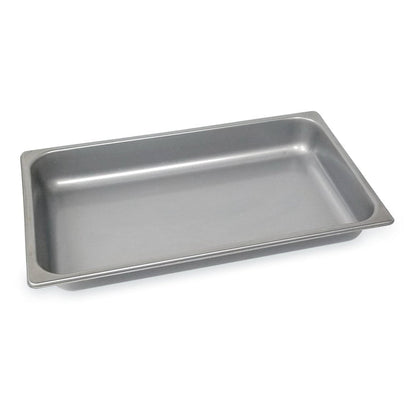 Rectangle silver food warming pan.