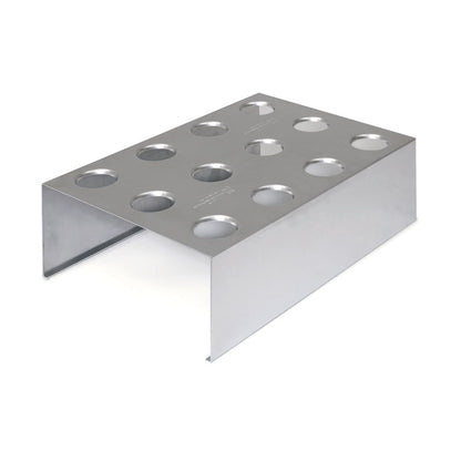 Stainless steel rectangle waffle cone or ice cream cone holder. 12 holes cut out of the top.