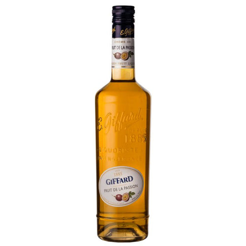 Bottle of Giffard Fruit de la Passion liqueur on a white background