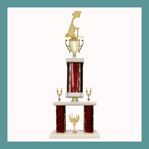 Golf Marble Mini Two Poster Pedestal Trophy With Cup