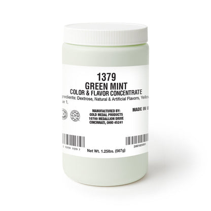 Plain white canister with green mint flavoring label