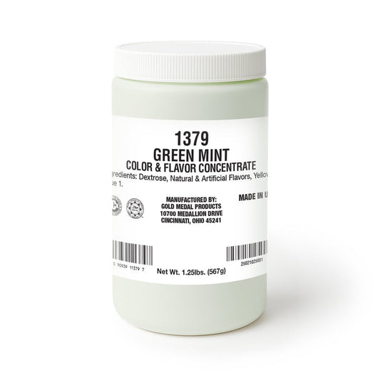 Plain white canister with green mint flavoring label