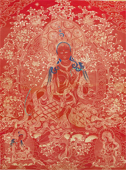 Green Tara Image - Tibetan thangka painting, front view